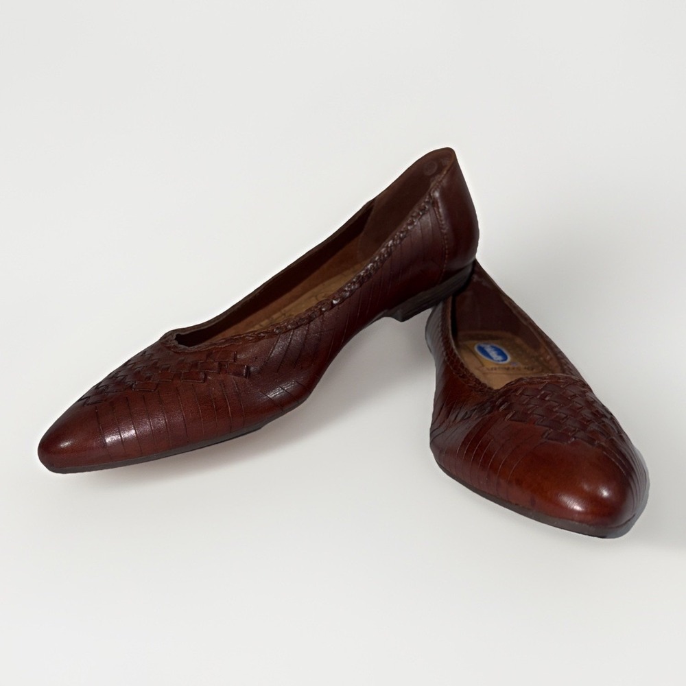 Women's Brown Woven Leather Flats